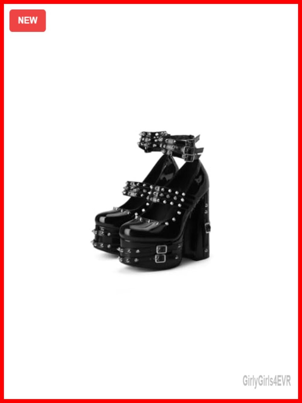 Goth Chunky Platform Ankle Bootie Black Patent Strappy Rivets Punk Y2K